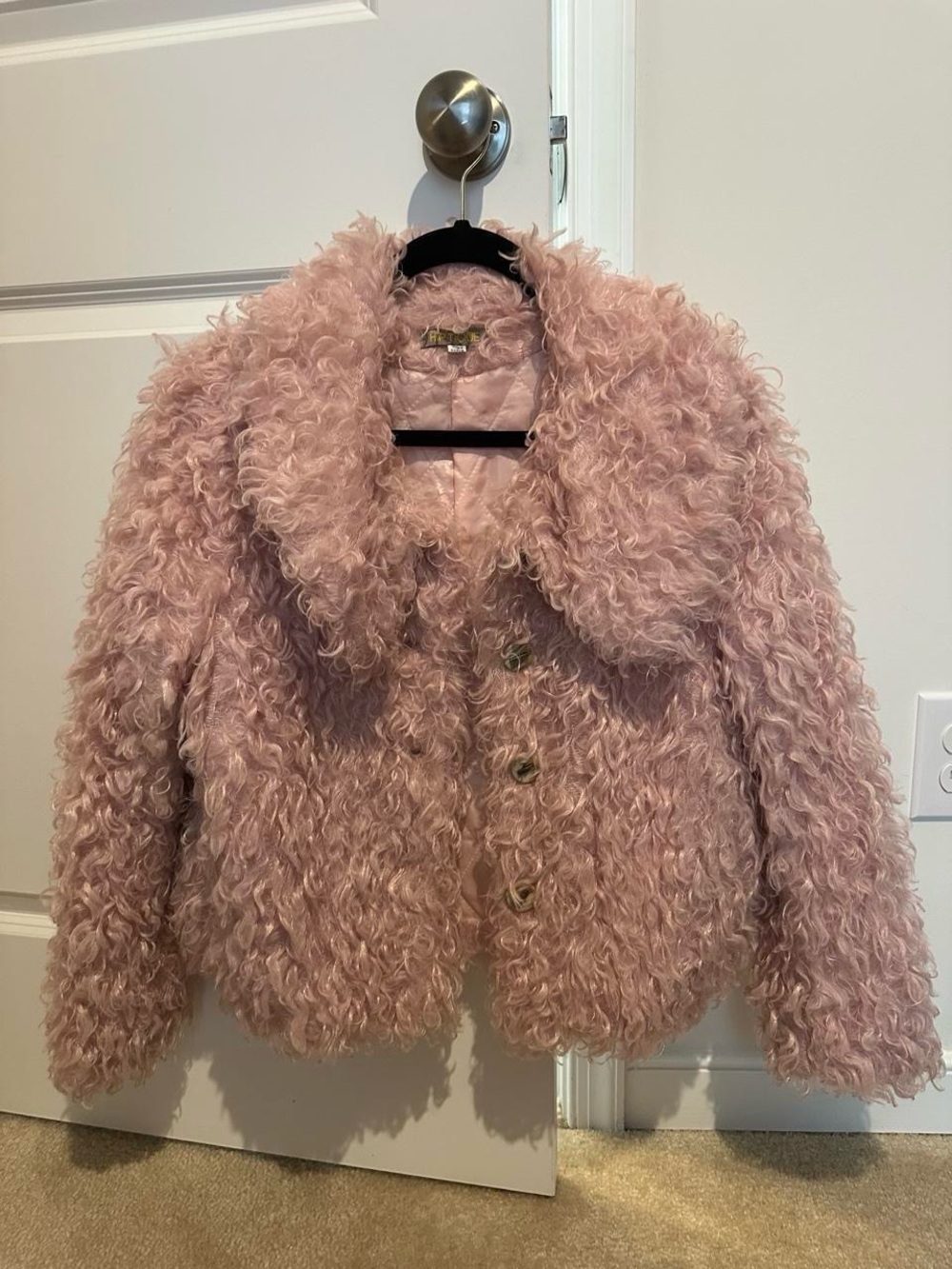 HIP'TIQUE Dusty Pink Curly Faux Fur Jacket